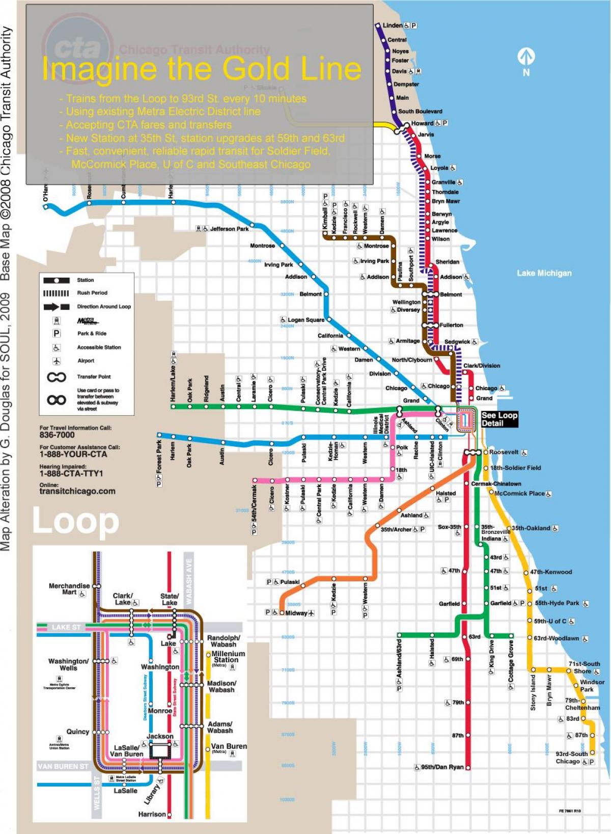 Chicago trein kaart blue line