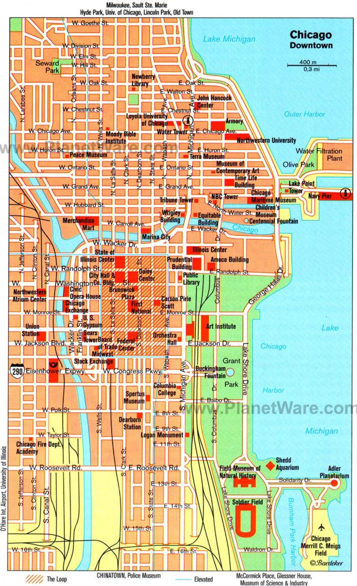 kaart van die Chicago-aantreklikhede
