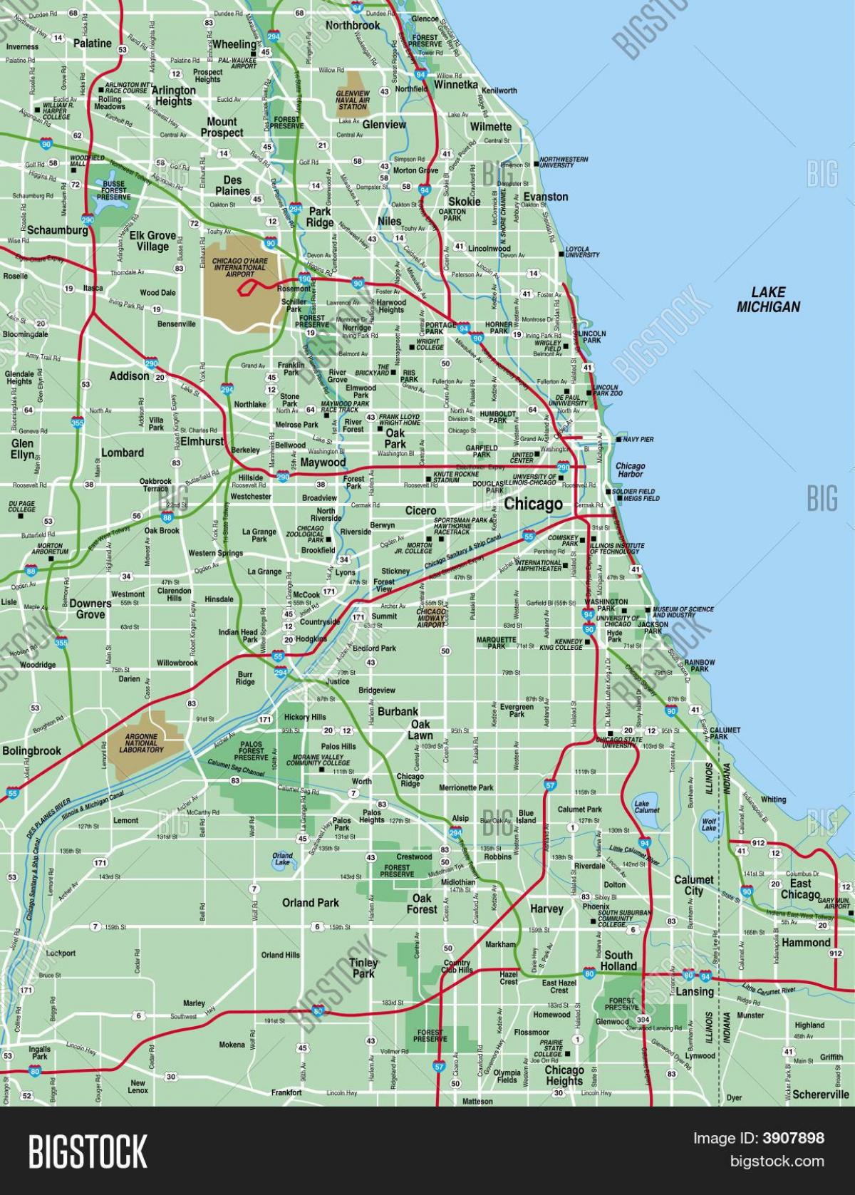 kaart Chicago area