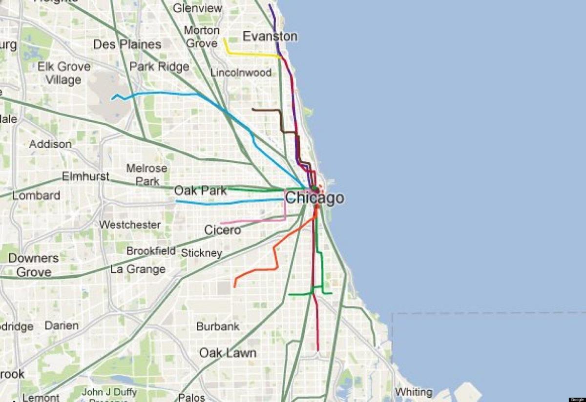 Chicago blue line trein kaart