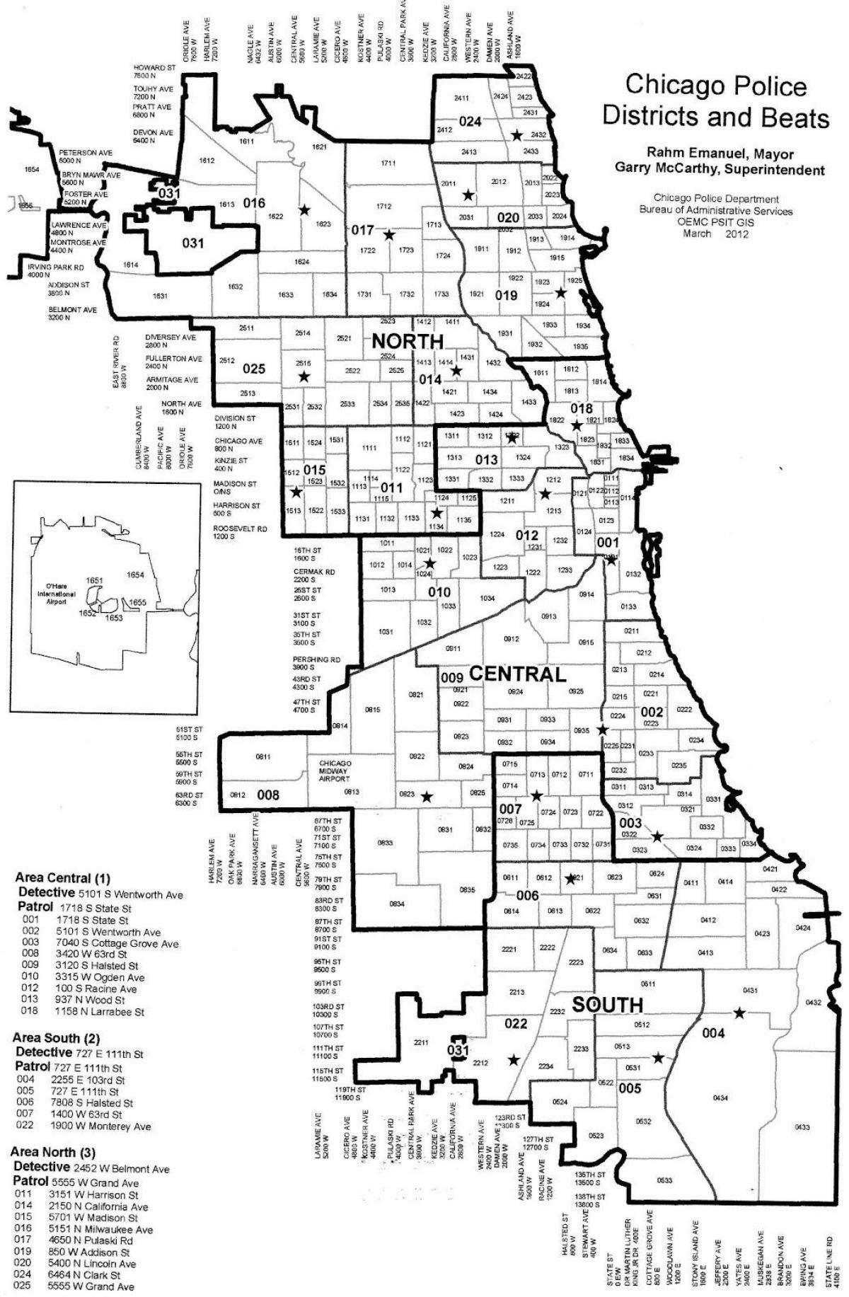 die polisie distrikte kaart van Chicago