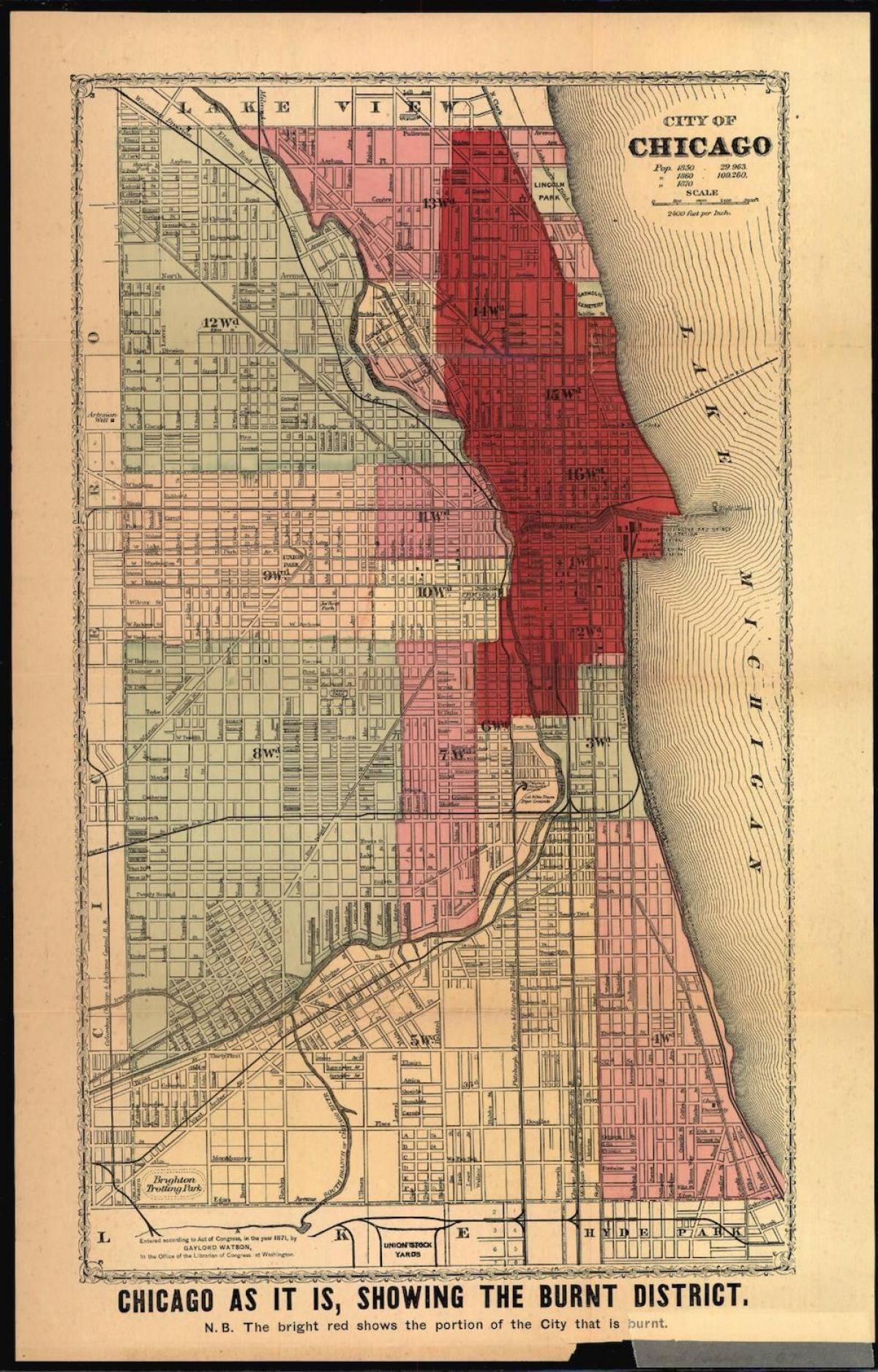 kaart van die groot Chicago vuur