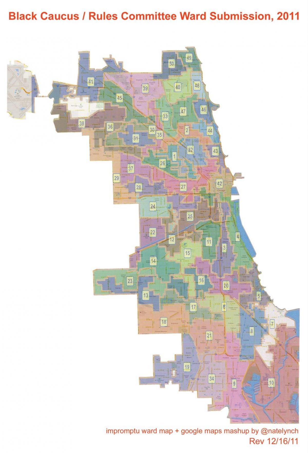 stad van Chicago wyk kaart
