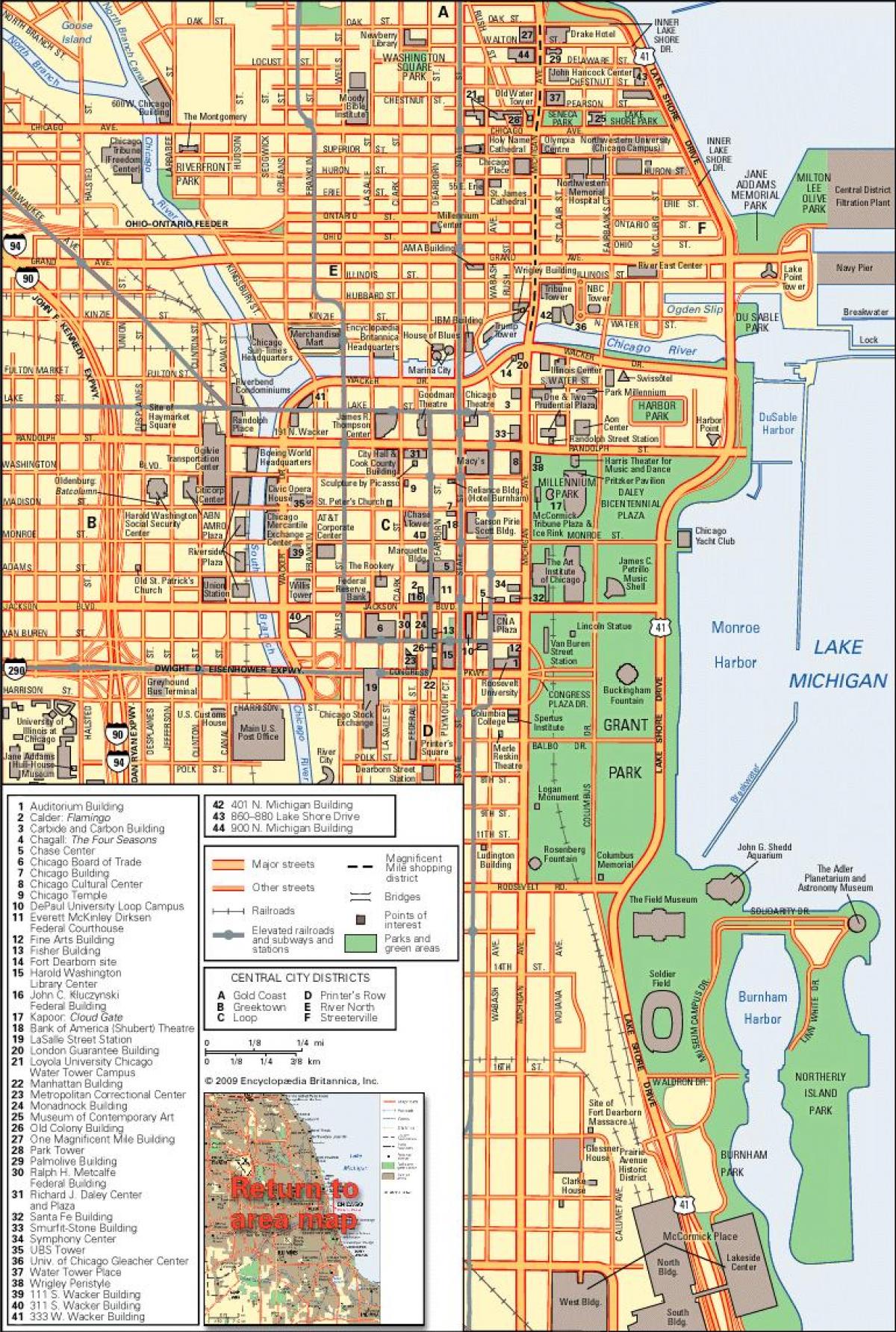 kaart van die sentrum van Chicago