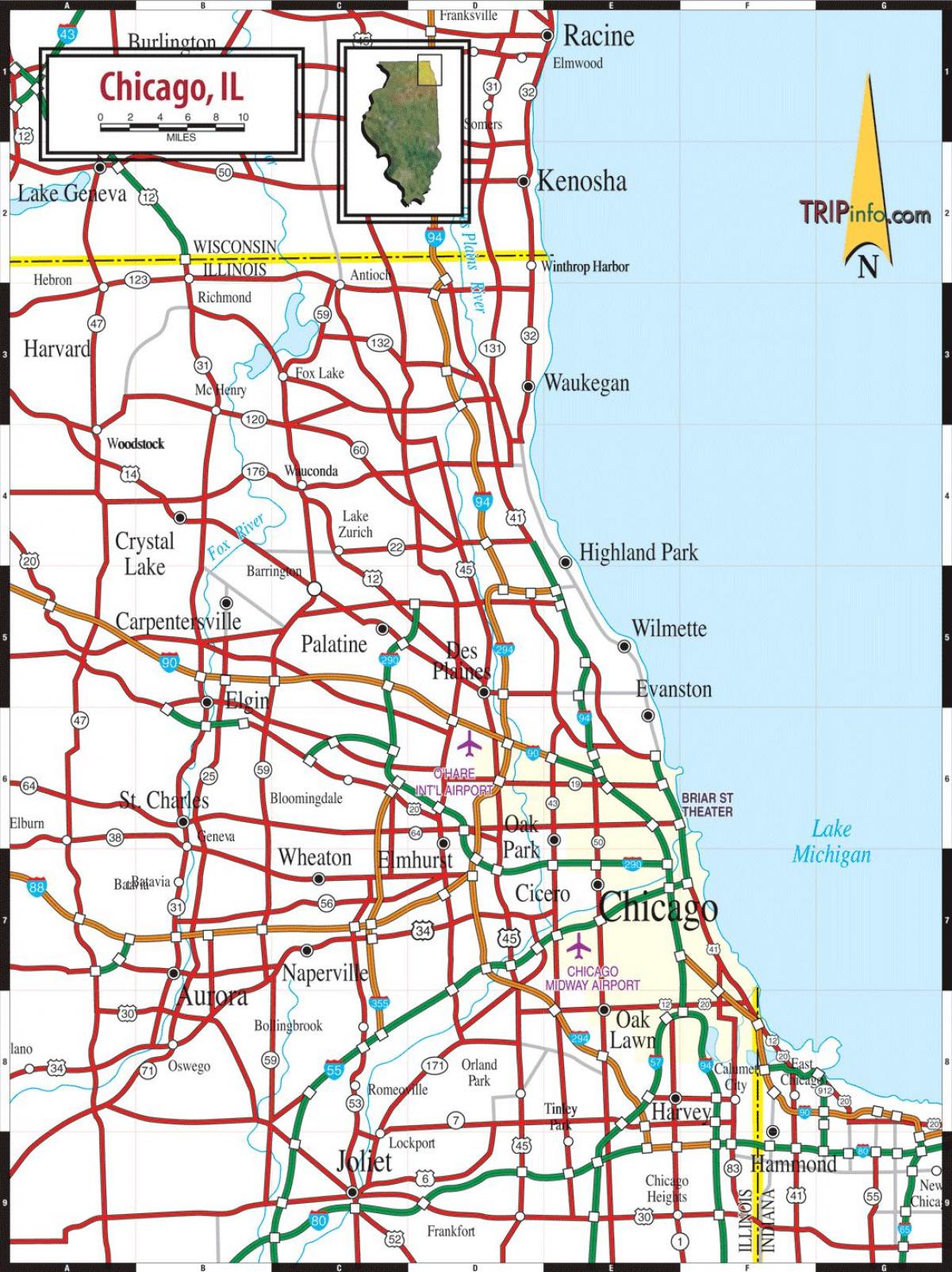 kaart van Chicago, il