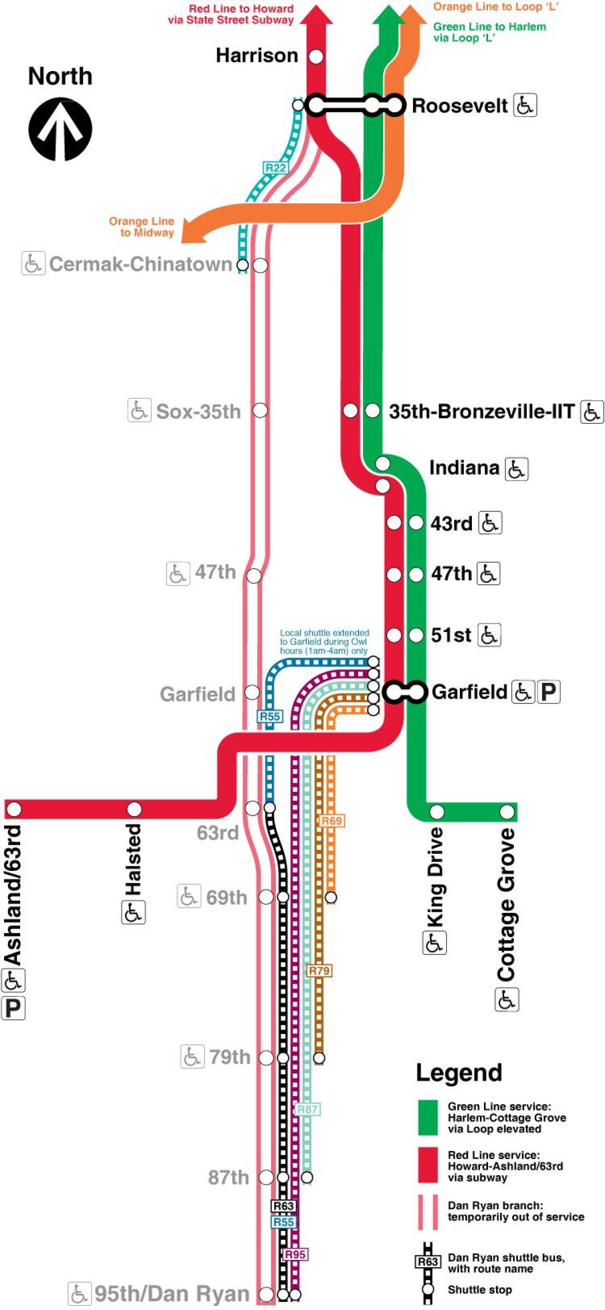 Chicago metro kaart rooi lyn