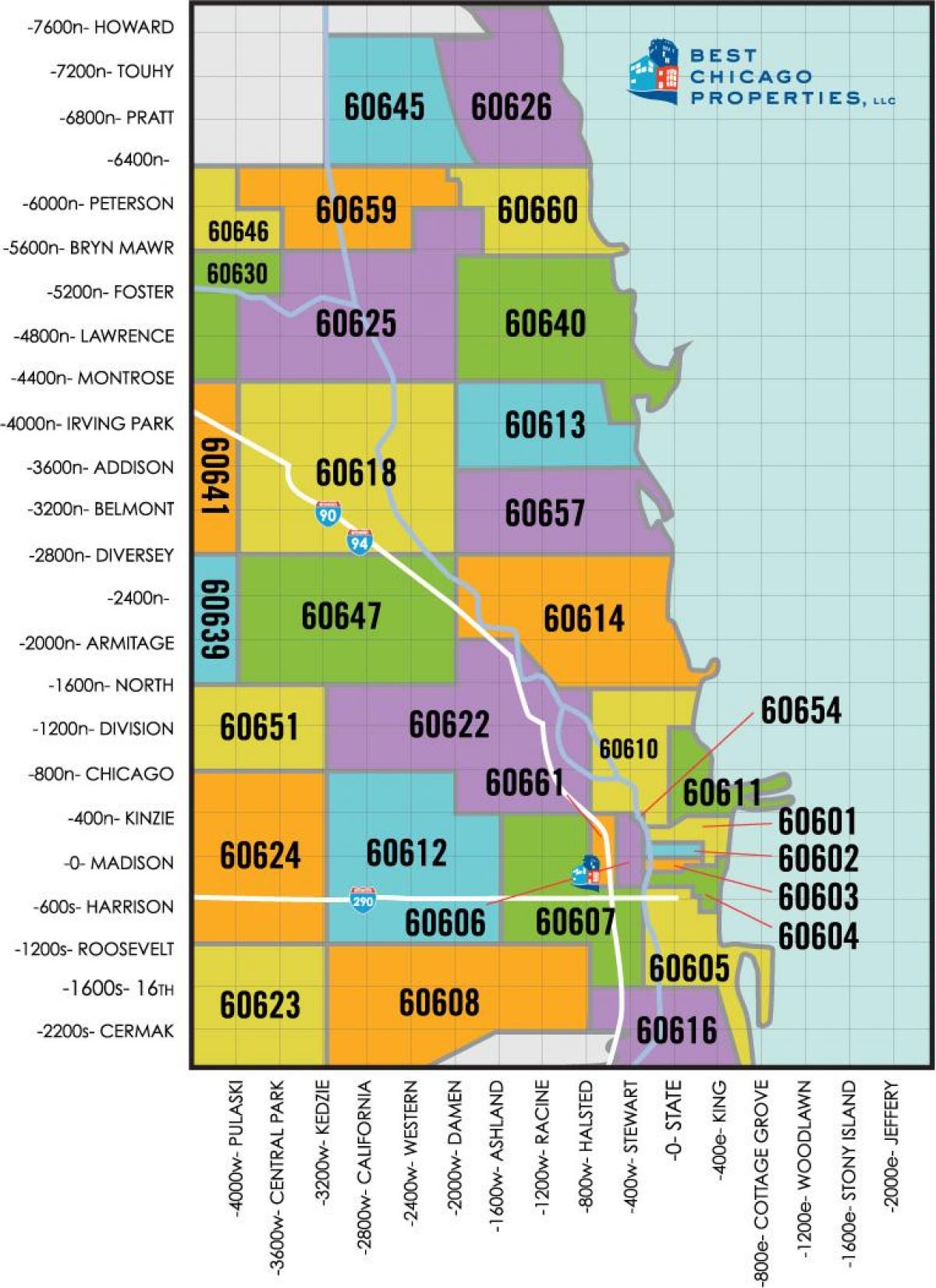 Chicago area kode kaart